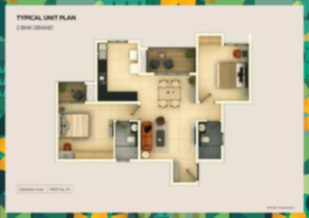 Purva Infinity 2 BHK apartment Floor Plan by Puravankara Group located in Chikkajala, North Bangalore