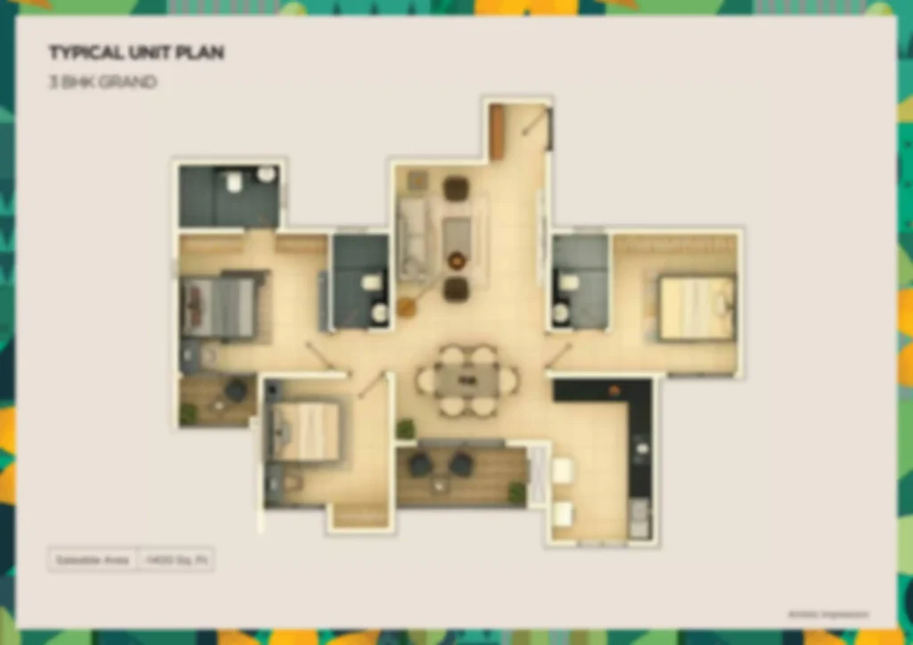 Purva Infinity 3 BHK apartment Floor Plan by Puravankara Group located in Chikkajala, North Bangalore